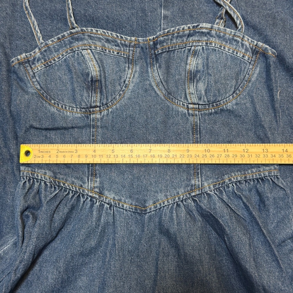 Commense Sweetheart Collar Denim Midi Dress - Picture 4 of 7